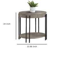 Pery Side End Table, 24 Inch, Light Gray Round Top, Sleek Iron Legs -BM336416