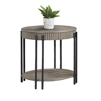 Pery Side End Table, 24 Inch, Light Gray Round Top, Sleek Iron Legs -BM336416