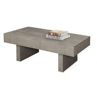 Lezy Coffee Table, 52 Inch, Gray Oak Wood Top, Double Pedestal Base -BM336417