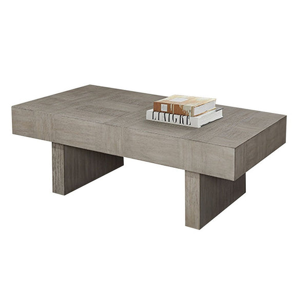 Lezy Coffee Table, 52 Inch, Gray Oak Wood Top, Double Pedestal Base -BM336417