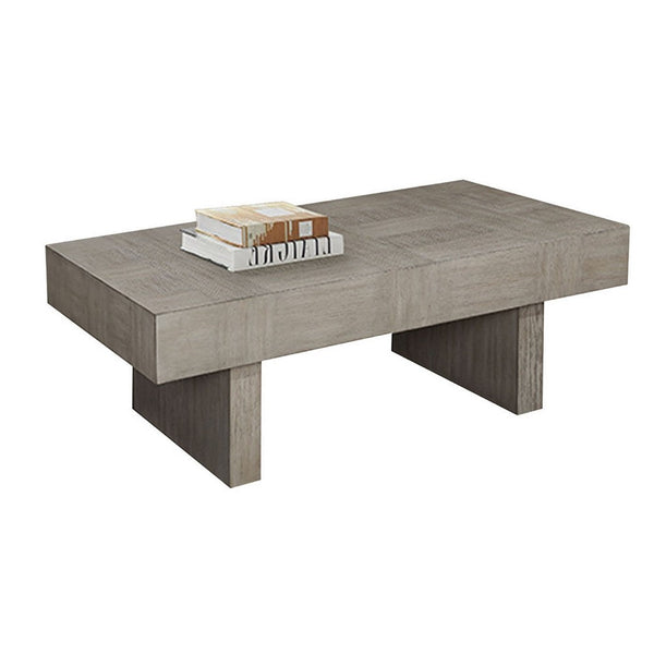Lezy Coffee Table, 52 Inch, Gray Oak Wood Top, Double Pedestal Base -BM336417