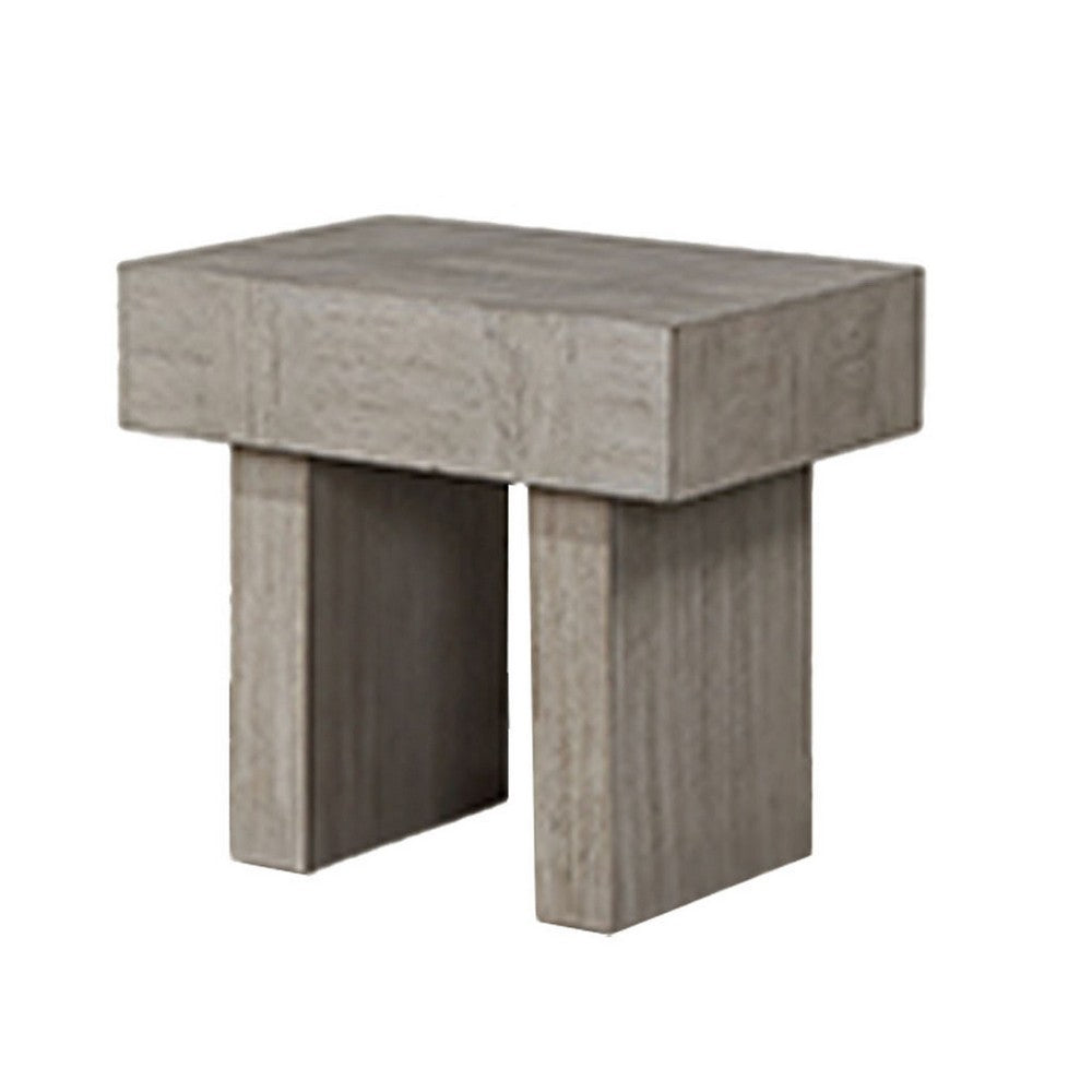 Lezy Side End Table, 22 Inch, Gray Oak Wood Top, Double Pedestal Base -BM336418