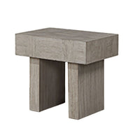 Lezy Side End Table, 22 Inch, Gray Oak Wood Top, Double Pedestal Base -BM336418