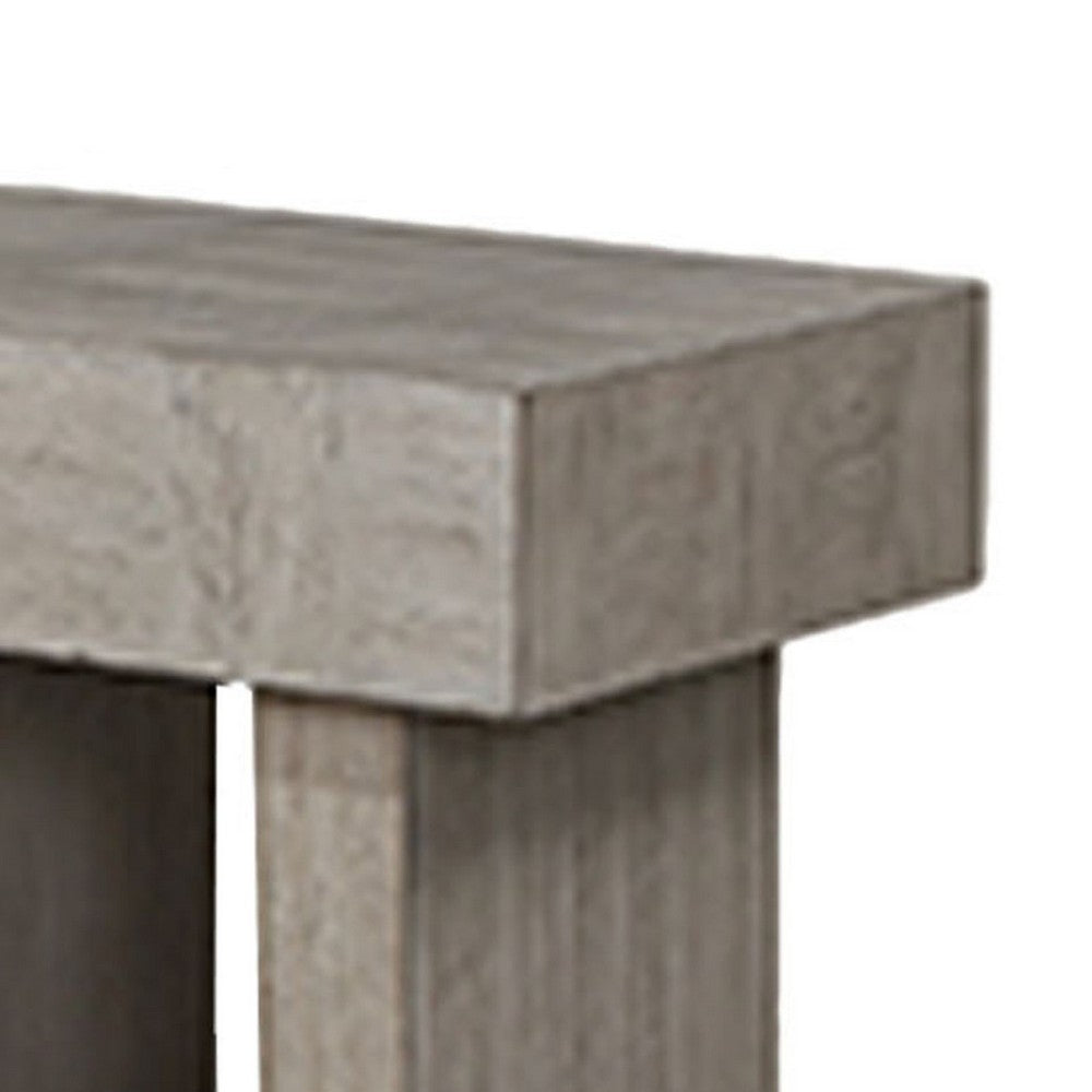 Lezy Side End Table, 22 Inch, Gray Oak Wood Top, Double Pedestal Base -BM336418