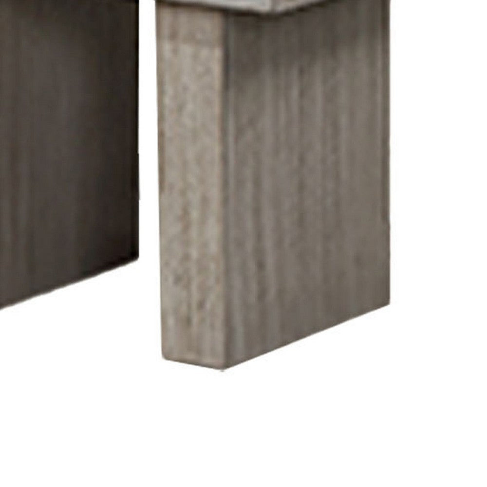 Lezy Side End Table, 22 Inch, Gray Oak Wood Top, Double Pedestal Base -BM336418