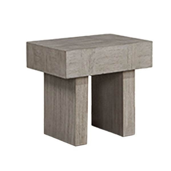 Lezy Side End Table, 22 Inch, Gray Oak Wood Top, Double Pedestal Base -BM336418