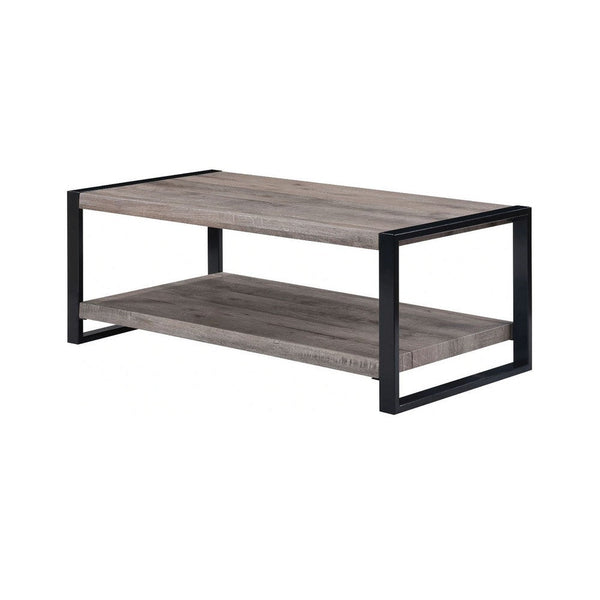 Mils Coffee Table, 48 Inch, Gray Rectangle Wood Top, Black Metal Legs -BM336421