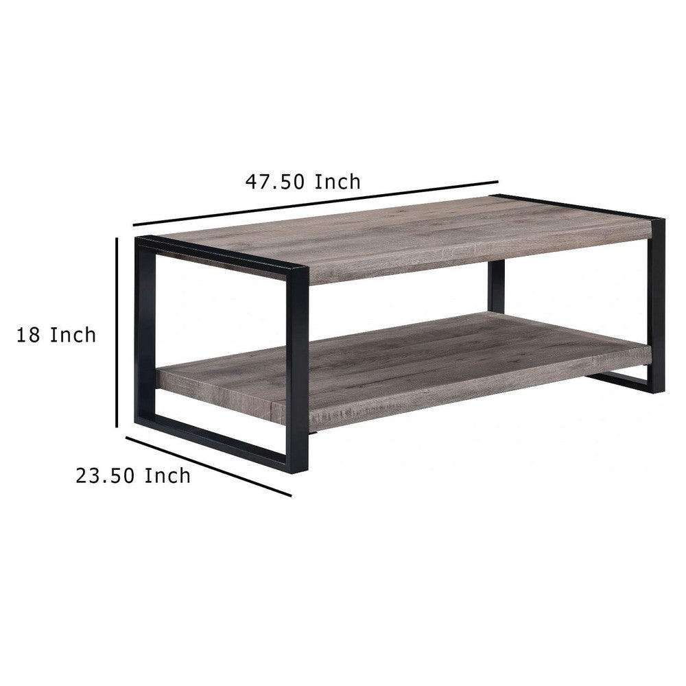 Mils Coffee Table, 48 Inch, Gray Rectangle Wood Top, Black Metal Legs -BM336421