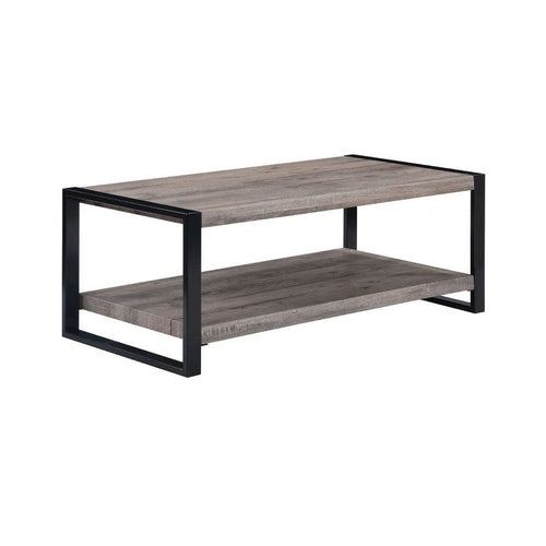 Mils Coffee Table, 48 Inch, Gray Rectangle Wood Top, Black Metal Legs -BM336421