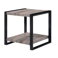 Mils Side End Table, 24 Inch, Gray Square Wood Top, Black Metal Legs -BM336422