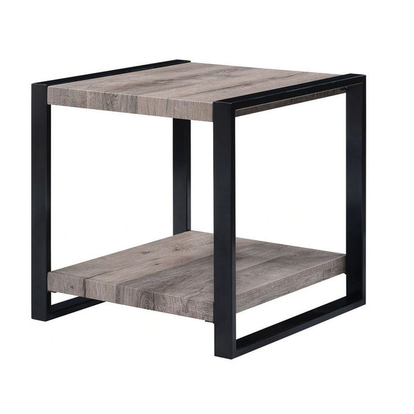 Mils Side End Table, 24 Inch, Gray Square Wood Top, Black Metal Legs -BM336422