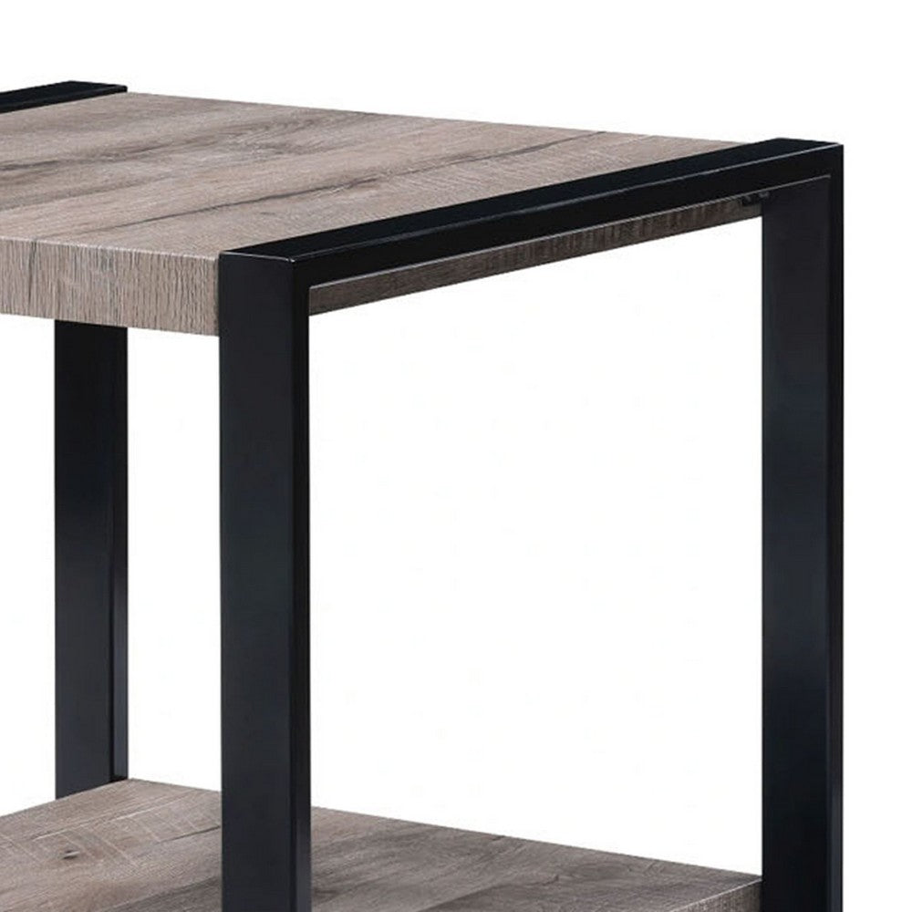 Mils Side End Table, 24 Inch, Gray Square Wood Top, Black Metal Legs -BM336422