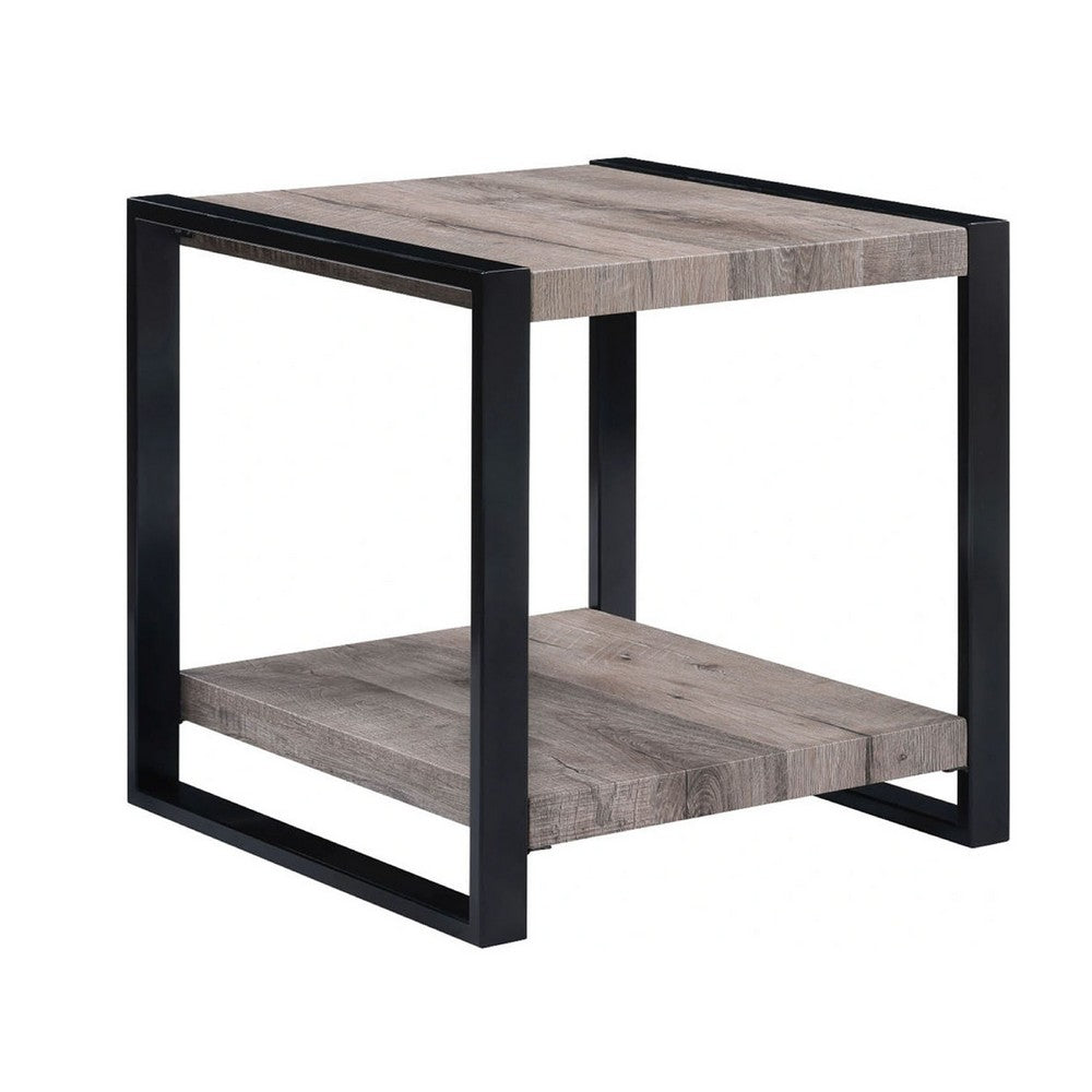Mils Side End Table, 24 Inch, Gray Square Wood Top, Black Metal Legs -BM336422