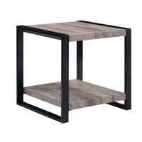Mils Side End Table, 24 Inch, Gray Square Wood Top, Black Metal Legs -BM336422