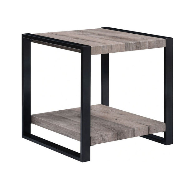 Mils Side End Table, 24 Inch, Gray Square Wood Top, Black Metal Legs -BM336422