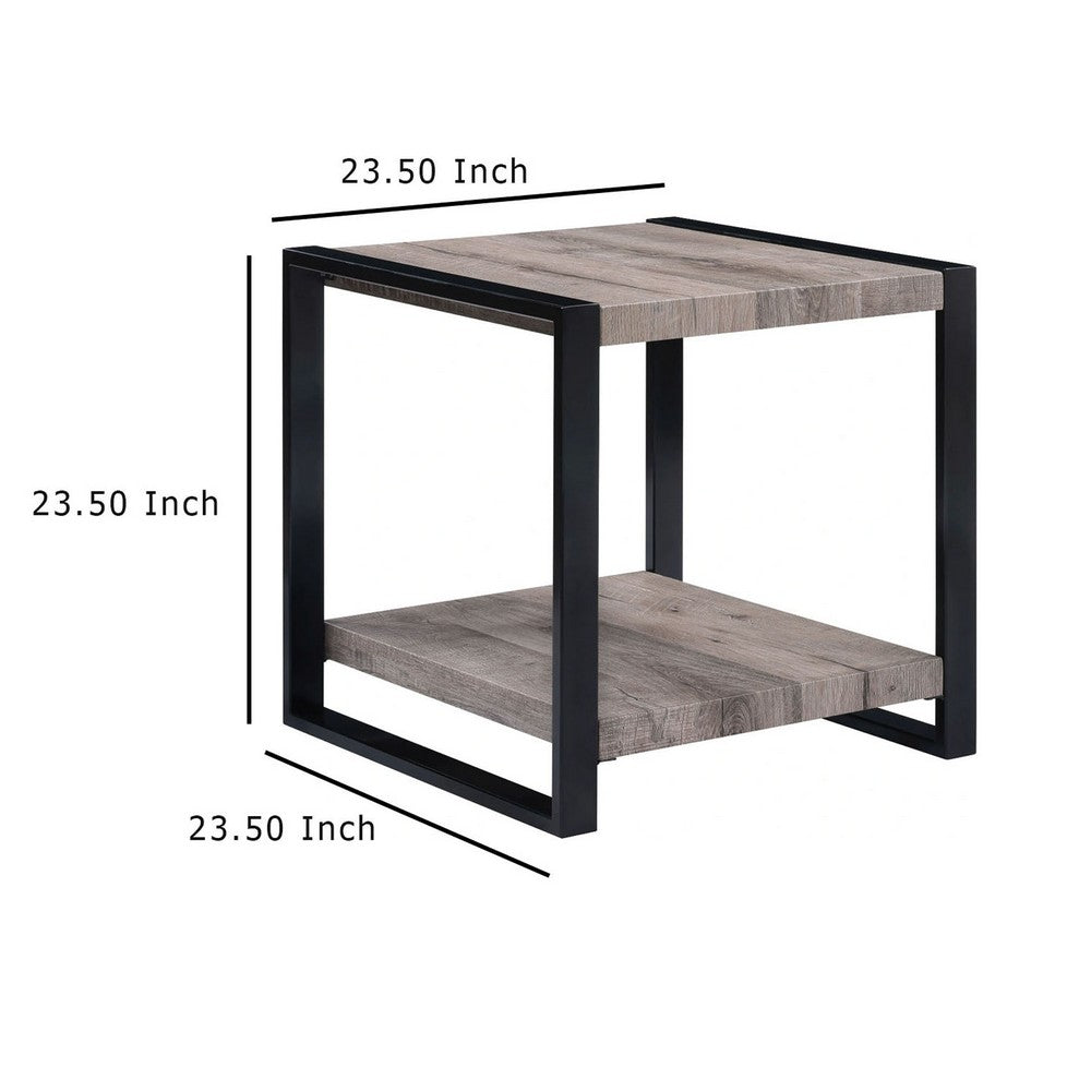 Mils Side End Table, 24 Inch, Gray Square Wood Top, Black Metal Legs -BM336422