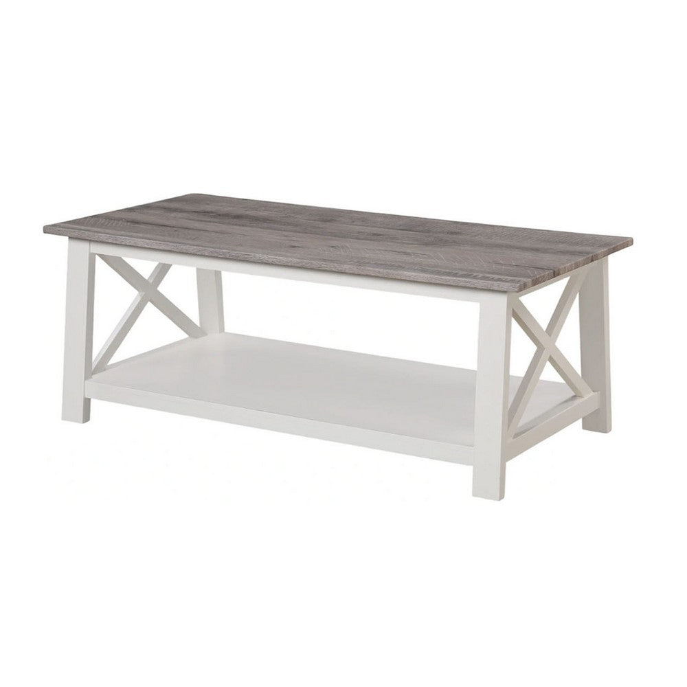 Heo 3pc Coffee and Side End Table Set, Gray Wood Top, White X Legs -BM336423