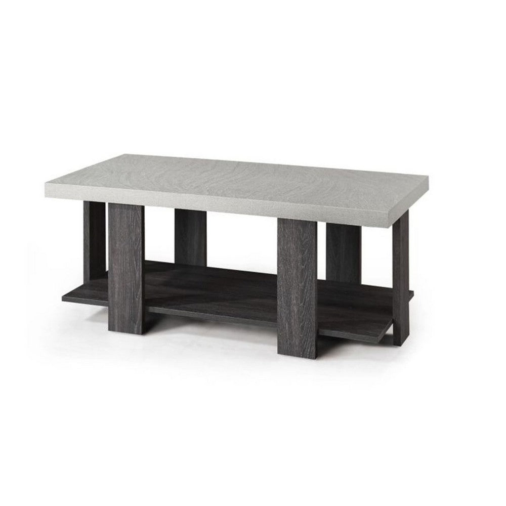 Birz 3pc Coffee and Side End Table Set, Beige Wood Top, Gray Base -BM336424