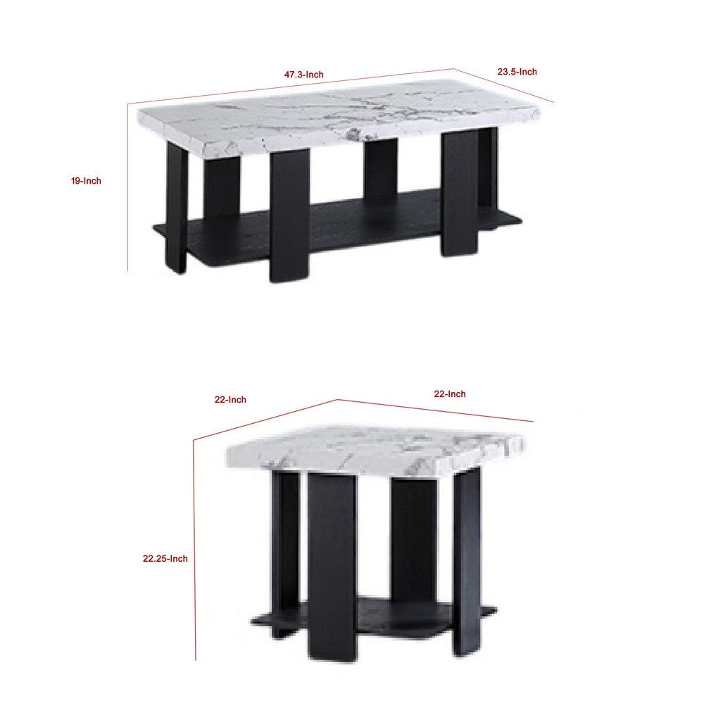 Birz 3pc Coffee and Side End Table Set, Beige Wood Top, Gray Base -BM336424