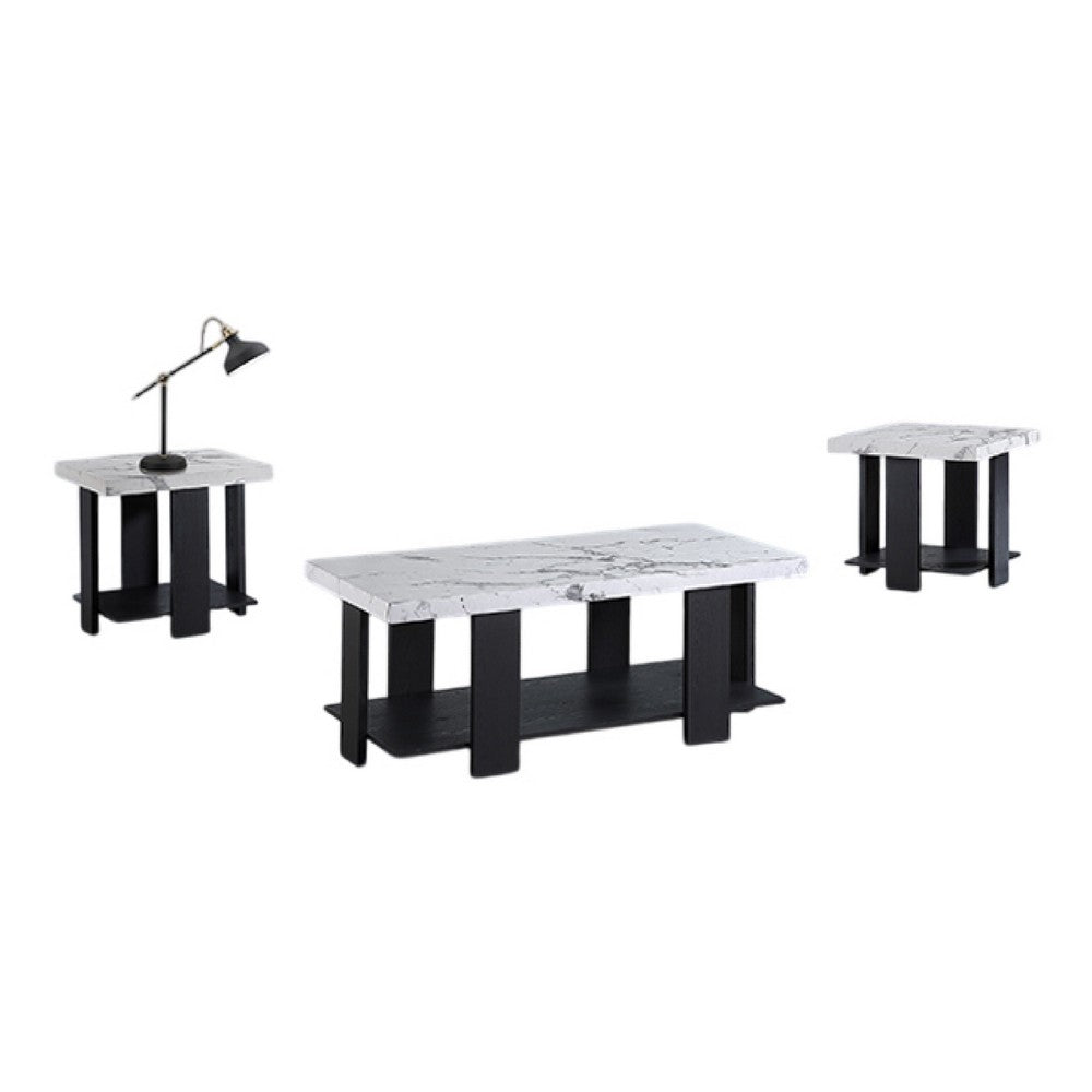 Birz 3pc Coffee and Side End Table Set, Beige Wood Top, Gray Base -BM336424