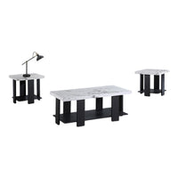 Birz 3pc Coffee and Side End Table Set, Beige Wood Top, Gray Base -BM336424