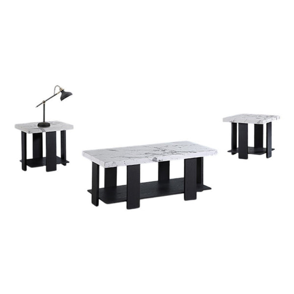Birz 3pc Coffee and Side End Table Set, Beige Wood Top, Gray Base -BM336424