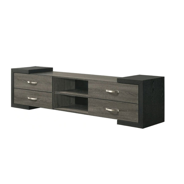 Teny TV Stand Media Cabinet, 70 Inch, 4 Drawers, Black Edge, Gray Wood -BM336425