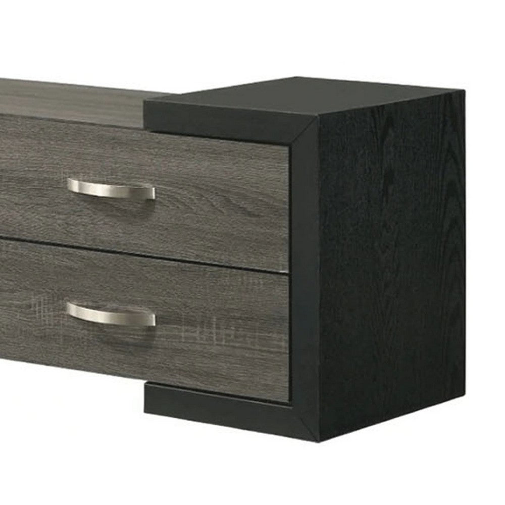 Teny TV Stand Media Cabinet, 70 Inch, 4 Drawers, Black Edge, Gray Wood -BM336425