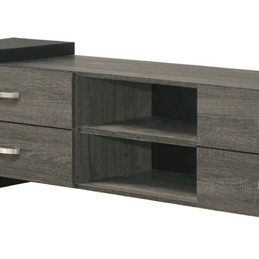 Teny TV Stand Media Cabinet, 70 Inch, 4 Drawers, Black Edge, Gray Wood -BM336425