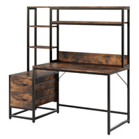 Computer Desk w Hutch, 2 Drawers, Display Shelves, Brown, Black Metal -BM336899