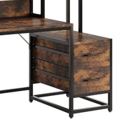 Computer Desk w Hutch, 2 Drawers, Display Shelves, Brown, Black Metal -BM336899