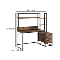 Computer Desk w Hutch, 2 Drawers, Display Shelves, Brown, Black Metal -BM336899