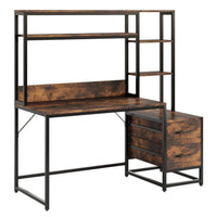 Computer Desk w Hutch, 2 Drawers, Display Shelves, Brown, Black Metal -BM336899
