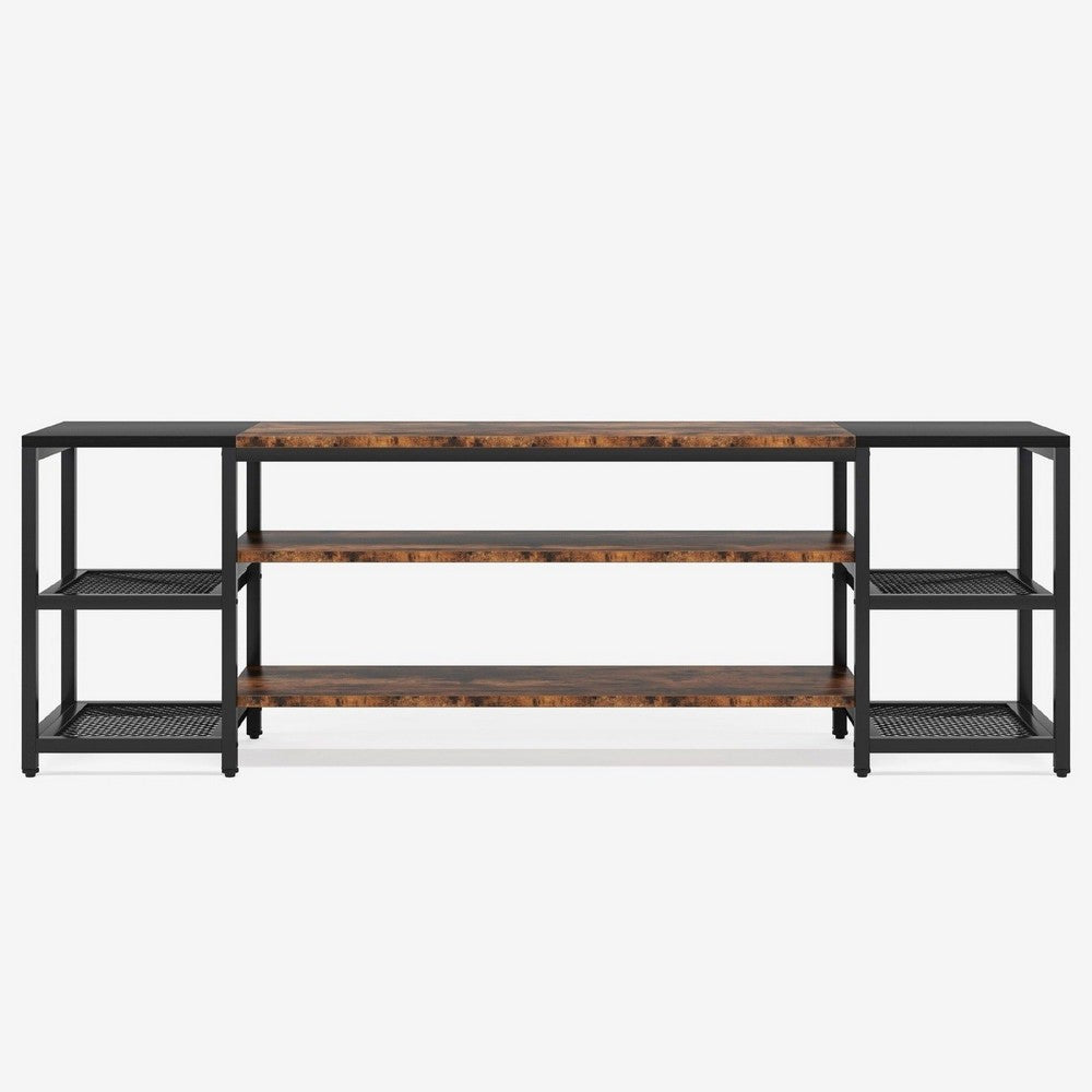 TV Media Entertainment Stand, 3 Tier, Industrial Brown Black 79 Inch -BM336900