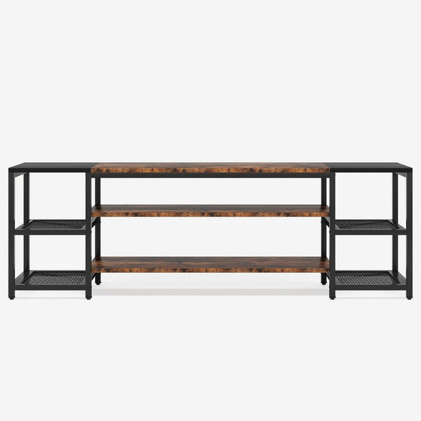 TV Media Entertainment Stand, 3 Tier, Industrial Brown Black 79 Inch -BM336900