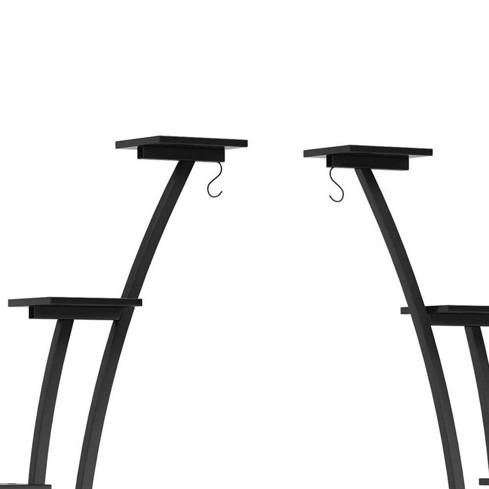 6 Tier Plant Stand Set of 2 w Hooks, Curved Display Shelf, Black -BM336901