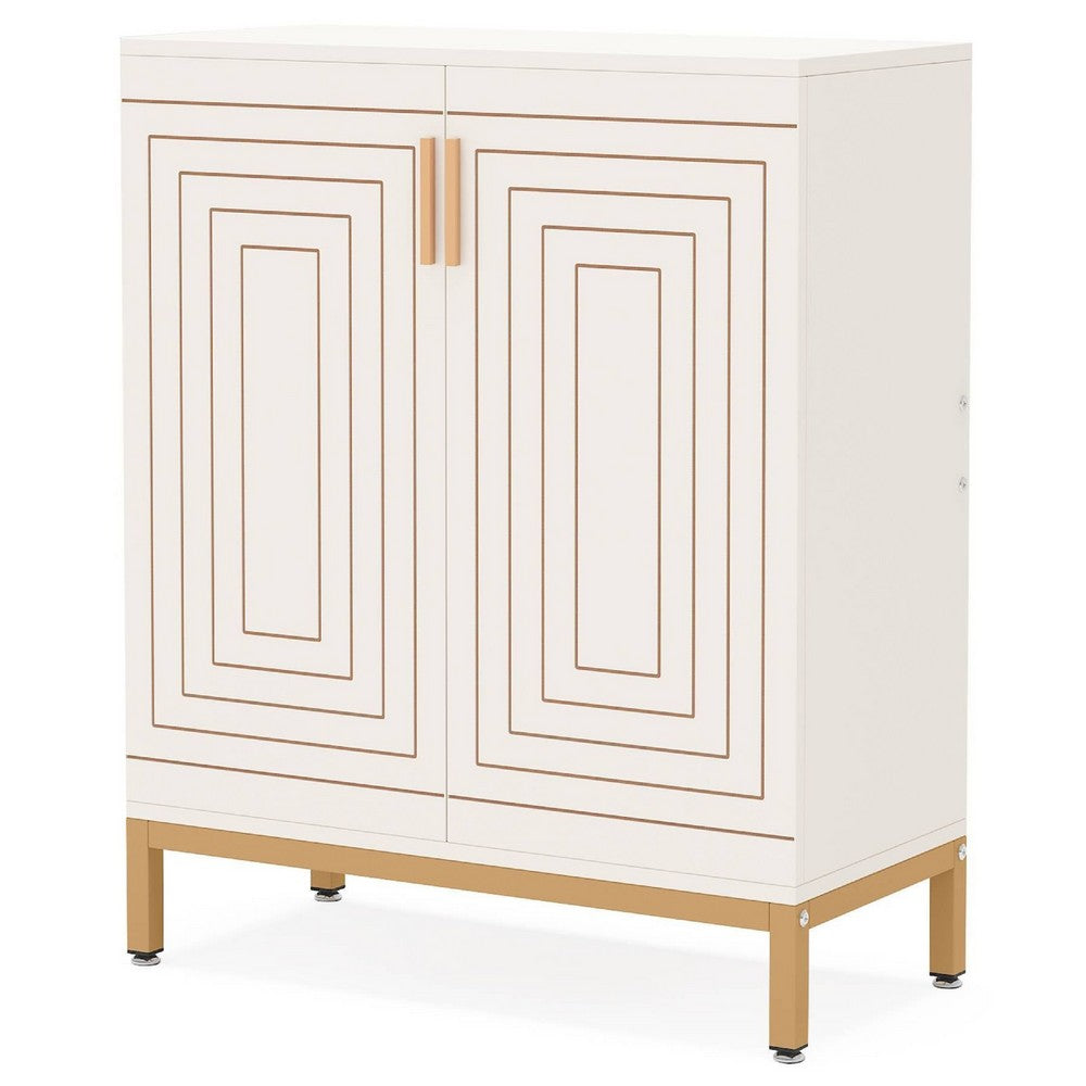 Entryway Shoe Cabinet with 2 Doors, 5 Tier, 37 Inch White and Gold -BM336902