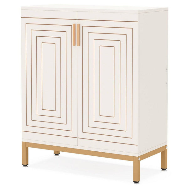 Entryway Shoe Cabinet with 2 Doors, 5 Tier, 37 Inch White and Gold -BM336902