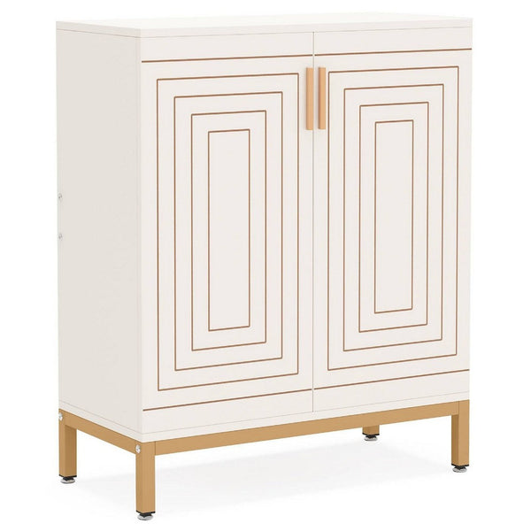 Entryway Shoe Cabinet with 2 Doors, 5 Tier, 37 Inch White and Gold -BM336902