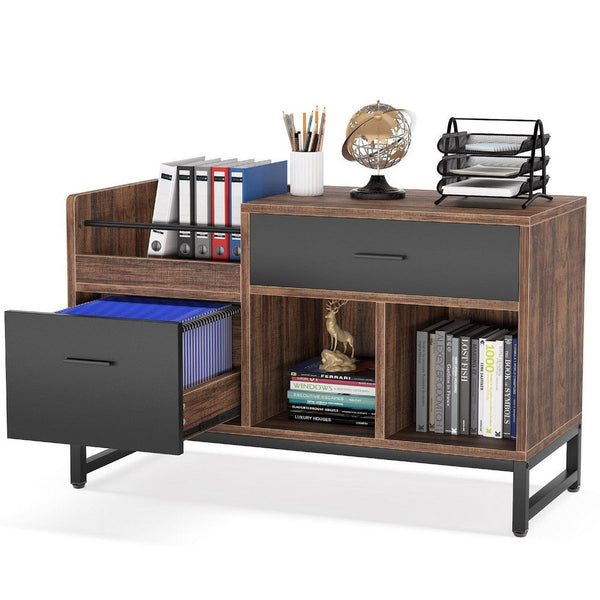 Lateral File Cabinet with 2 Drawers, Rustic Brown Black, 39 Inch -BM336903