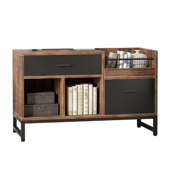 Lateral File Cabinet with 2 Drawers, Rustic Brown Black, 39 Inch -BM336903