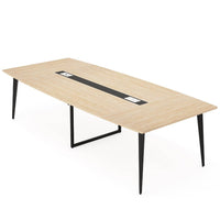 Office Conference Table, 71 Inch Light Brown Boat Shaped, Black Metal  -BM336904