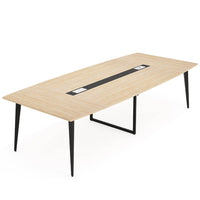 Office Conference Table, 71 Inch Light Brown Boat Shaped, Black Metal  -BM336904