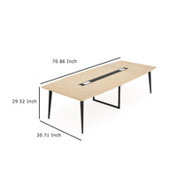 Office Conference Table, 71 Inch Light Brown Boat Shaped, Black Metal  -BM336904