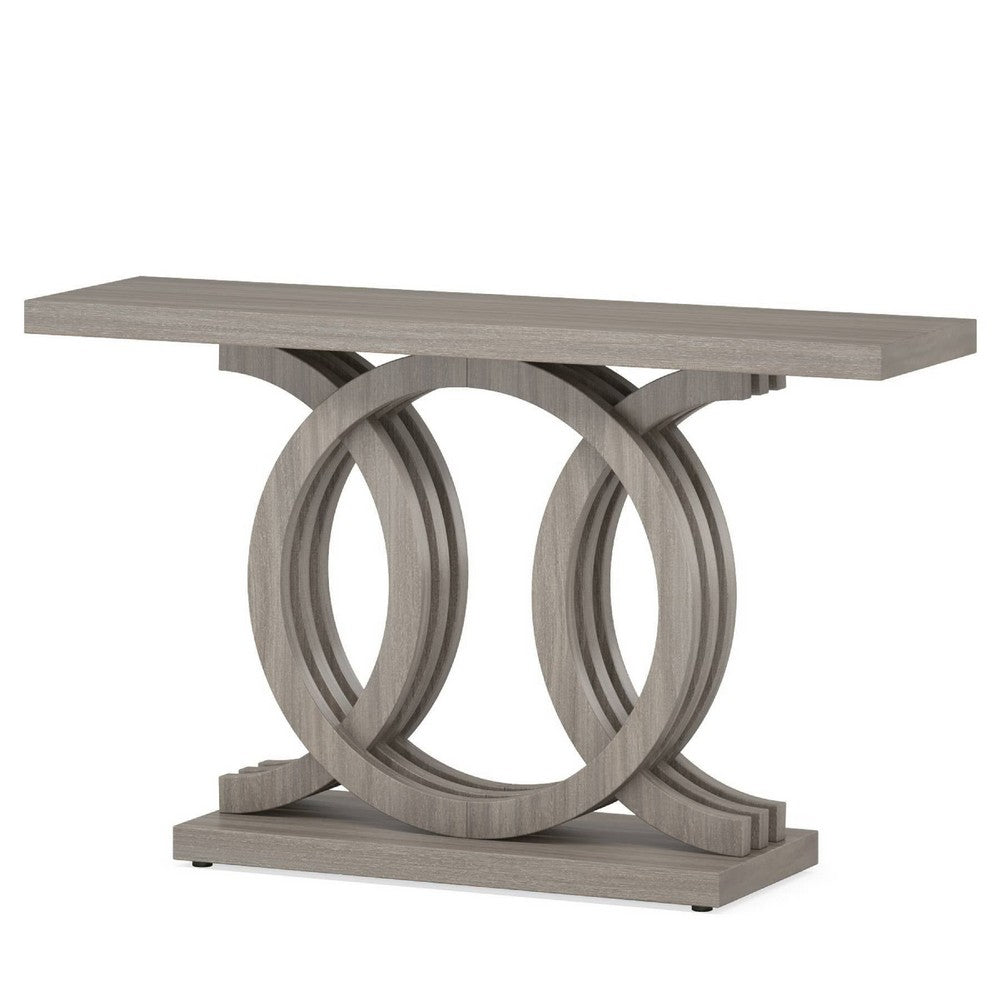 Sofa Console Table w Geometric Double C Base, 55 Inch Farmhouse Gray -BM336905