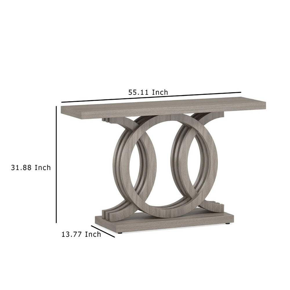 Sofa Console Table w Geometric Double C Base, 55 Inch Farmhouse Gray -BM336905