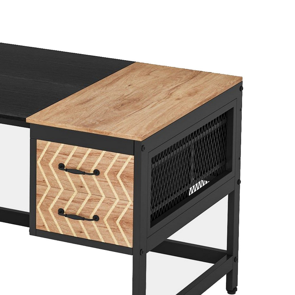 Executive Desk, 4 Chevron Drawers & Mesh Panels, 63 Inch Black Brown -BM336906