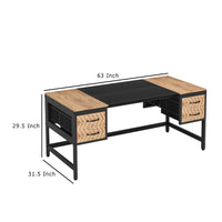 Executive Desk, 4 Chevron Drawers & Mesh Panels, 63 Inch Black Brown -BM336906