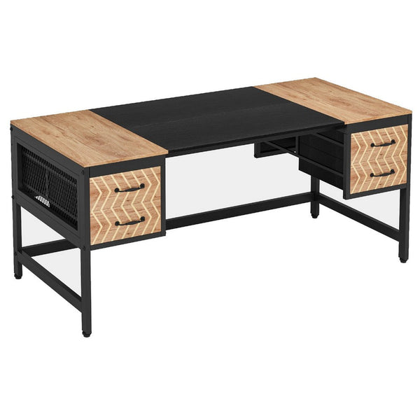 Executive Desk, 4 Chevron Drawers & Mesh Panels, 63 Inch Black Brown -BM336906