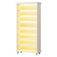 Modern Shoe Cabinet w LED Lights, Bun Feet, 9 Tier White Wood, 69 Inch -BM336908